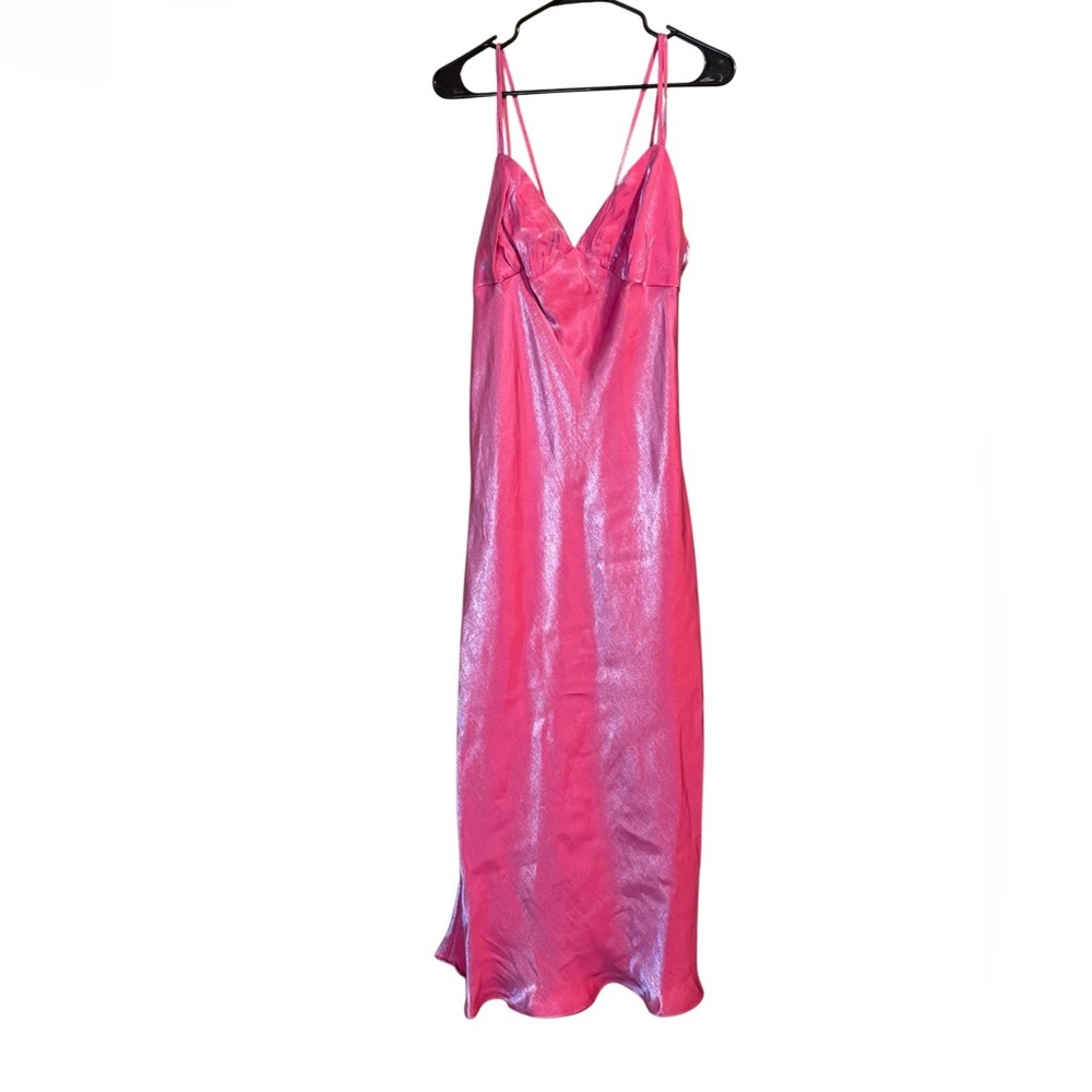 Wild Fable Pink Iridescent Satin Slip Dress L Y2K Festival Maxi - Picture 2 of 3